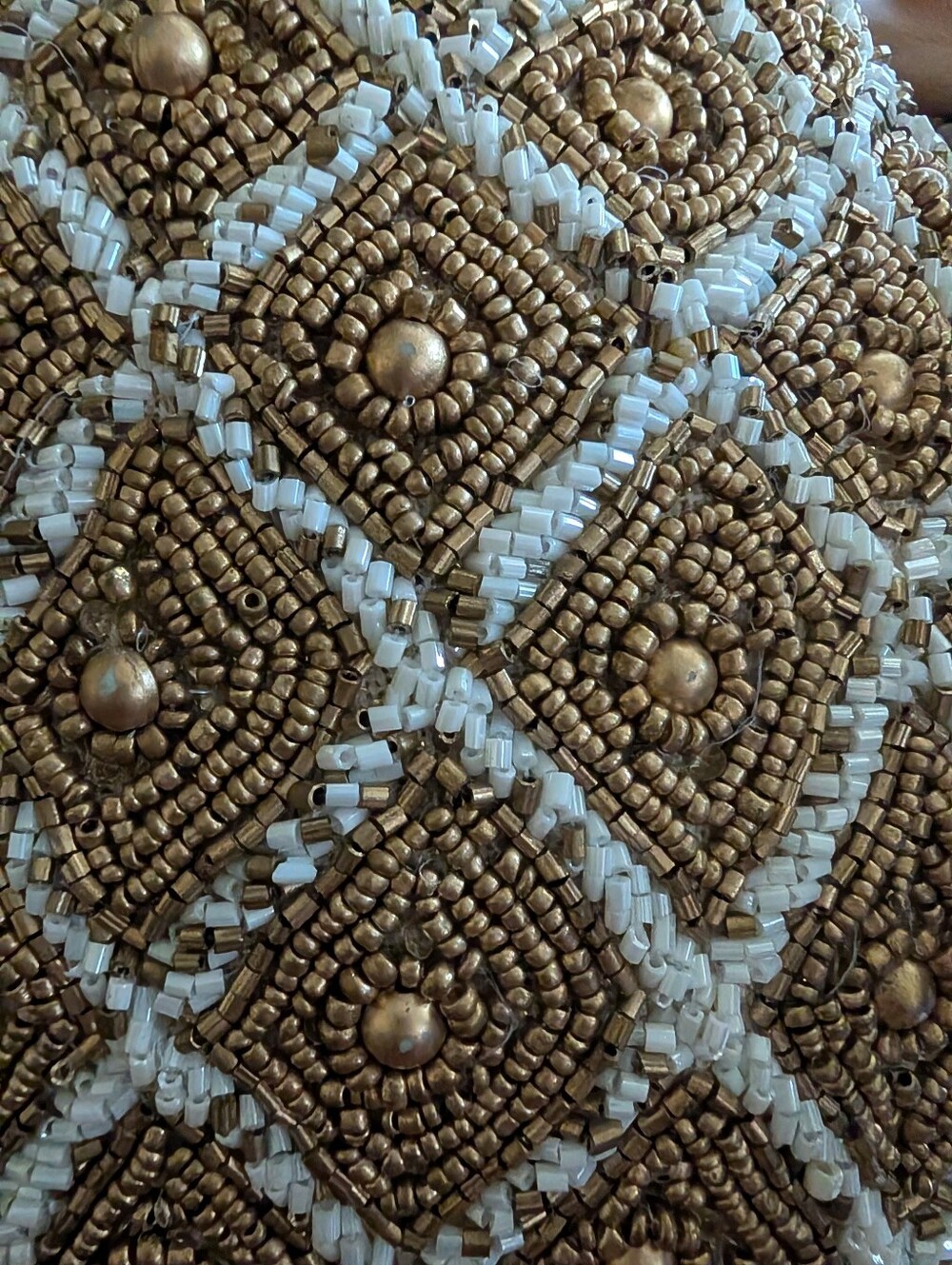 Beaded Pineapple Decorative Pillow - Gold on Cream - Picture 5 of 8